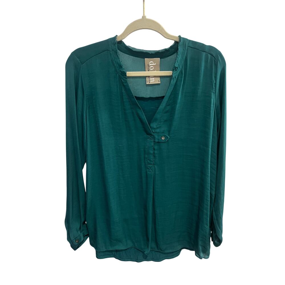 Anthropologie Dolan Teal Blouse Size Small Pullover Raw Hem Edge
